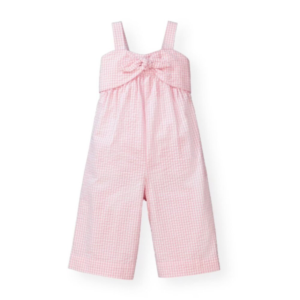Hope & Henry Girls' Bow Front Wide Leg Jumpsuit Pink Gingham Seersucker 18-24 mo